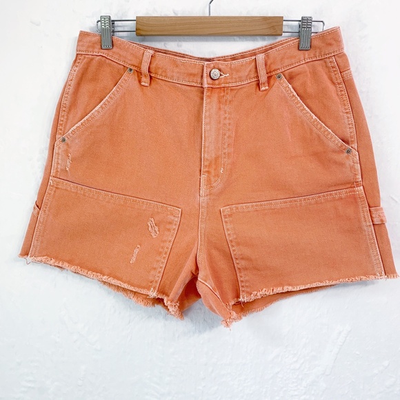 BDG Urban Outfitters Cut-Off Carpenter Shorts Washed Coral Sz 32 - Picture 2 of 12